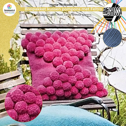 Breipakket kussen met Feltro pompons vanuit midden – Model 46 – Home 70  | Lana Grossa