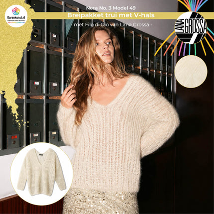 Filo di Gio kleur Creme garen voor trui met V-hals Model 49 Nera No. 3