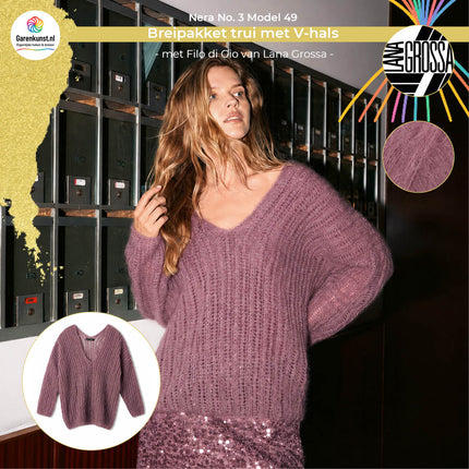 Filo di Gio kleur Mauve garen voor trui met V-hals Model 49 Nera No. 3