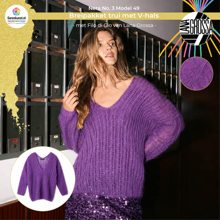 Filo di Gio kleur Violet garen voor trui met V-hals Model 49 Nera No. 3