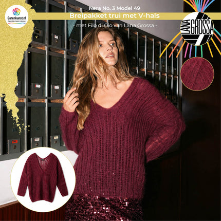 Filo di Gio kleur Burgundy garen voor trui met V-hals Model 49 Nera No. 3