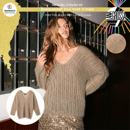 Filo di Gio kleur Beige garen voor trui met V-hals Model 49 Nera No. 3