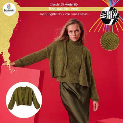 Brigitte No. 2 breipakket vest kleur Olijfgroen (66) van Lana Grossa bij Garenkunst.nl