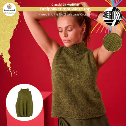 Brigitte No. 2 breipakket mouwloze top kleur Olijfgroen (66) van Lana Grossa bij Garenkunst.nl