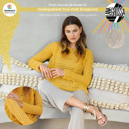 Haakpakket trui met Ecopuno garen model 53 Filati Journal 69