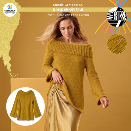 Chiaro breipakket off-shoulder trui kleur Okergeel (14) van Lana Grossa bij Garenkunst.nl