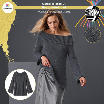 Chiaro breipakket off-shoulder trui kleur Donkergrijs (6) van Lana Grossa bij Garenkunst.nl