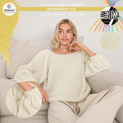 Breipakket trui met pofmouwen – Model 6 – Cosy Socks Leporello Flyer | Lana Grossa
