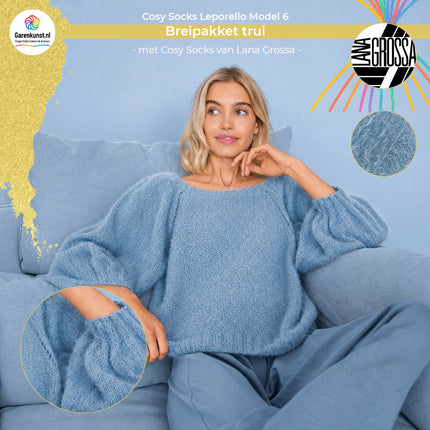 Breipakket trui met pofmouwen – Model 6 – Cosy Socks Leporello Flyer | Lana Grossa