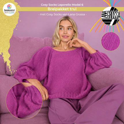 Breipakket trui met pofmouwen – Model 6 – Cosy Socks Leporello Flyer | Lana Grossa