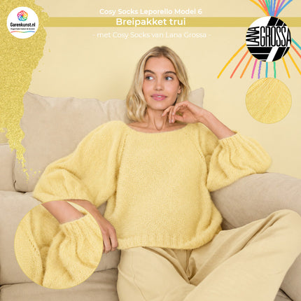 Breipakket trui met pofmouwen – Model 6 – Cosy Socks Leporello Flyer | Lana Grossa