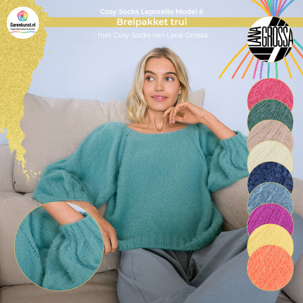 Breipakket trui met pofmouwen model 6 Cosy Socks Leporello van Lana Grossa, beschikbaar in meerdere kleuren