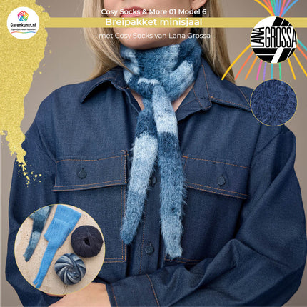 Donkerblauw (13): Breipakket minisjaal model 6 Cosy Socks & More 01 van Lana Grossa in donkerblauw