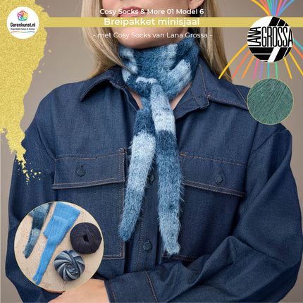 Saliegroen (6): Breipakket minisjaal model 6 Cosy Socks & More 01 van Lana Grossa in saliegroen