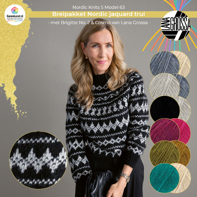Breipakket jacquard trui – Brigitte No. 2 – Model 63 – Nordic Knits 5 | Lana Grossa