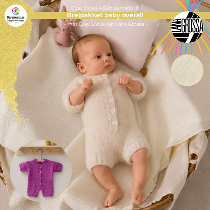Breipakket babyoverall model 8 Cosy Socks 4 Babies van Lana Grossa in wit