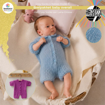 Breipakket babyoverall model 8 Cosy Socks 4 Babies van Lana Grossa in duifblauw