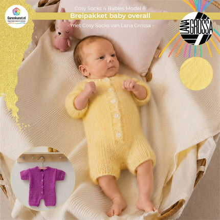 Breipakket babyoverall model 8 Cosy Socks 4 Babies van Lana Grossa in geel