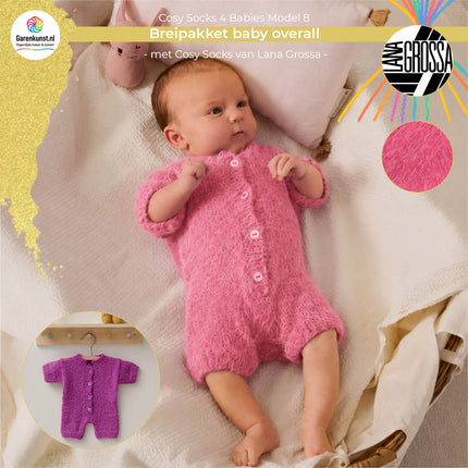 Breipakket babyoverall model 8 Cosy Socks 4 Babies van Lana Grossa in roze