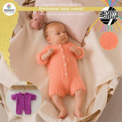 Breipakket babyoverall model 8 Cosy Socks 4 Babies van Lana Grossa in zalm