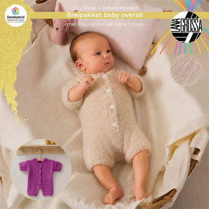 Breipakket babyoverall model 8 Cosy Socks 4 Babies van Lana Grossa in beige