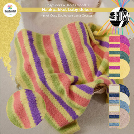 Haakpakket babydeken model 9 Cosy Socks 4 Babies van Lana Grossa, beschikbaar in meerdere kleurcombinaties