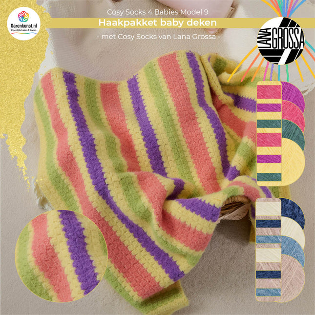 Haakpakket babydeken model 9 Cosy Socks 4 Babies van Lana Grossa, beschikbaar in meerdere kleurcombinaties