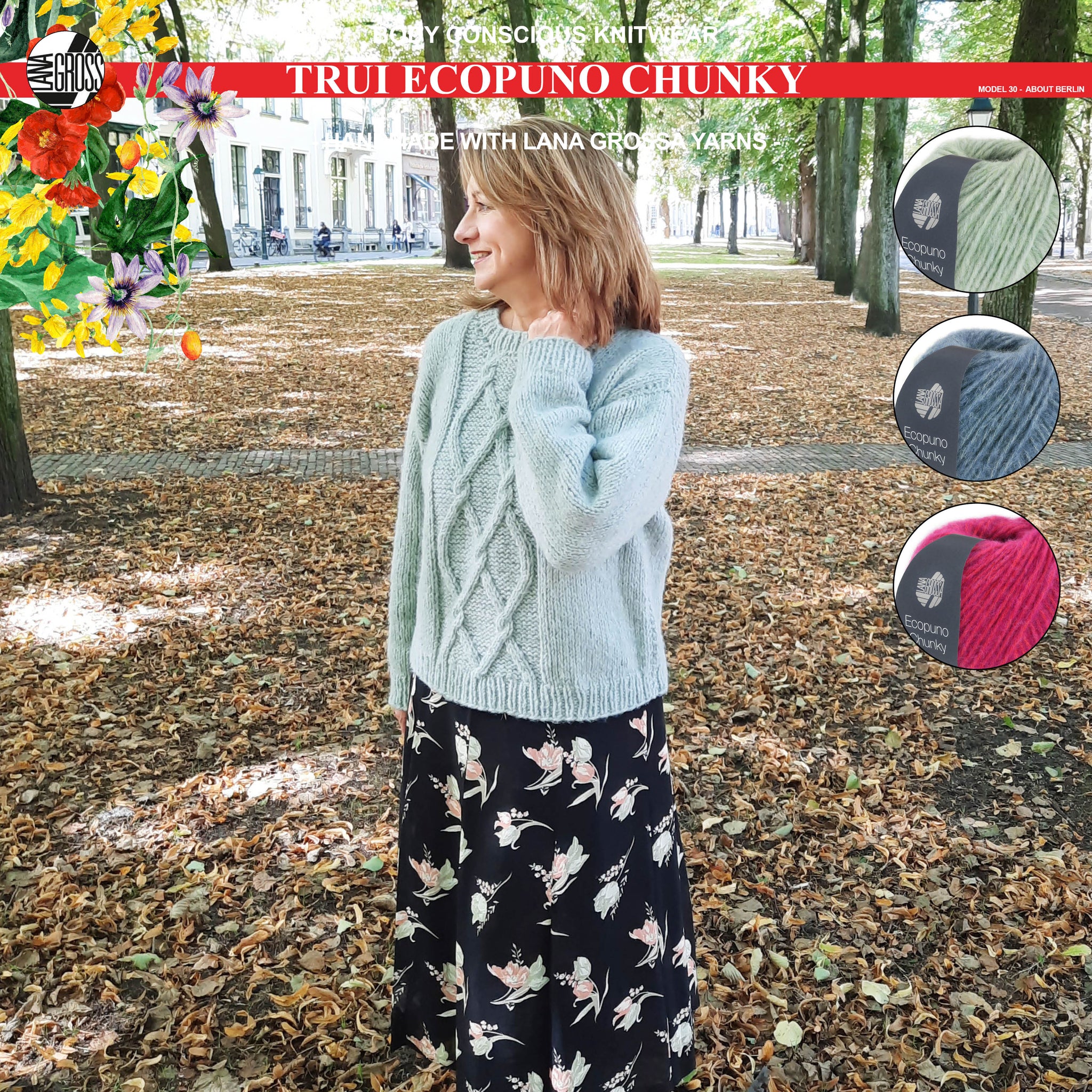Breipakket kabeltrui met Ecopuno Chunky model 30 van Lana Grossa About Berlin nr. 11