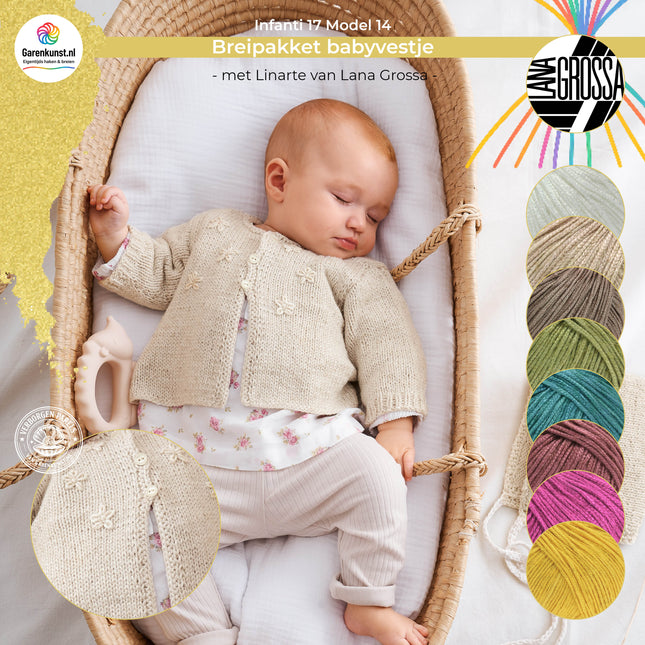 Breipakket babyvestje met Linarte – Model 14 – Infanti 17 | Lana Grossa