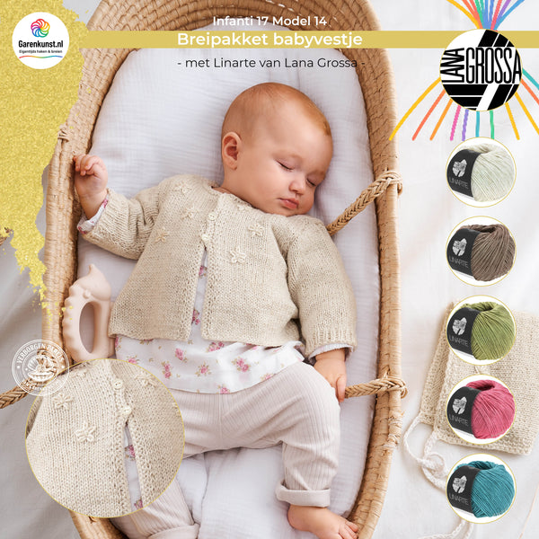 Breipakket babyvestje met Linarte – Model 14 – Infanti 17 | Lana Grossa