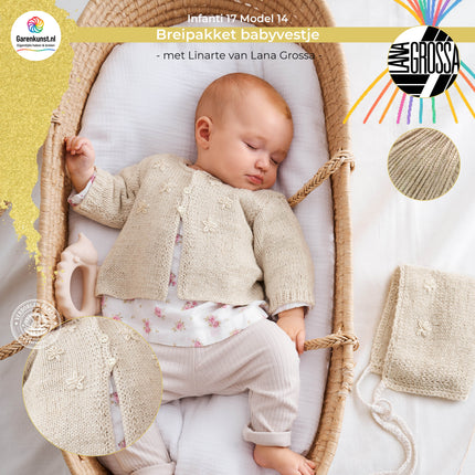 Breipakket babyvestje met Linarte – Model 14 – Infanti 17 | Lana Grossa