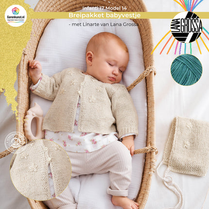 Breipakket babyvestje met Linarte – Model 14 – Infanti 17 | Lana Grossa