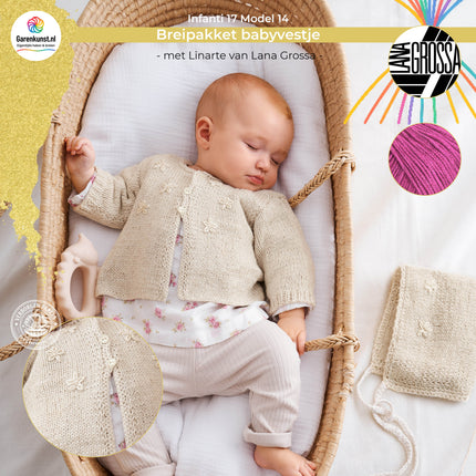 Breipakket babyvestje met Linarte – Model 14 – Infanti 17 | Lana Grossa
