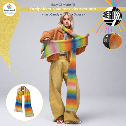 Candy breipakket sjaal met kleurverloop kleur Oudroze-olijfmix (1) van Lana Grossa bij Garenkunst.nl