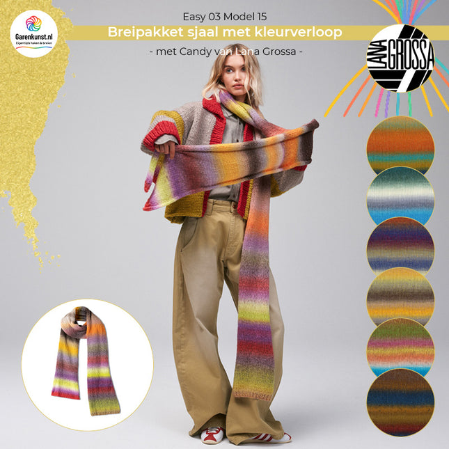 Breipakket sjaal met kleurverloop Candy alle kleuren van Lana Grossa bij Garenkunst.nl