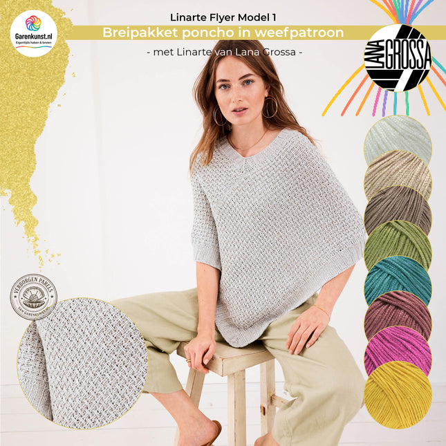 Breipakket poncho Linarte Lana Grossa in weefpatroon