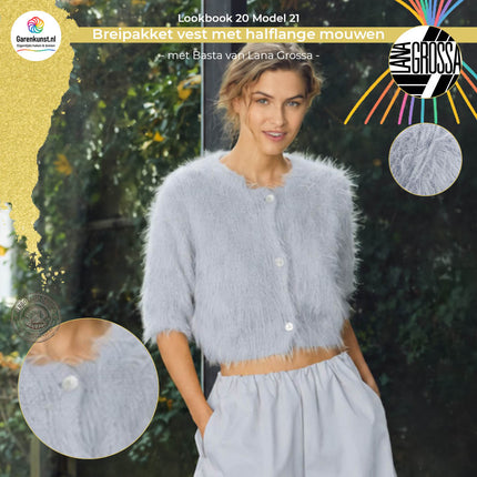Breipakket vest met halflange mouwen Basta kleur zilvergrijs van Lana Grossa bij Garenkunst.nl, Model 21 uit Lookbook 20