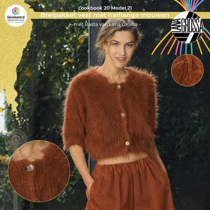 Breipakket vest met halflange mouwen Basta kleur roodbruin van Lana Grossa bij Garenkunst.nl, Model 21 uit Lookbook 20