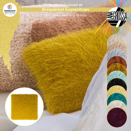 Breipakket kussenhoes Basta van Lana Grossa bij Garenkunst.nl, Model 28 uit Nordic Knits 5, met alle beschikbare kleuropties