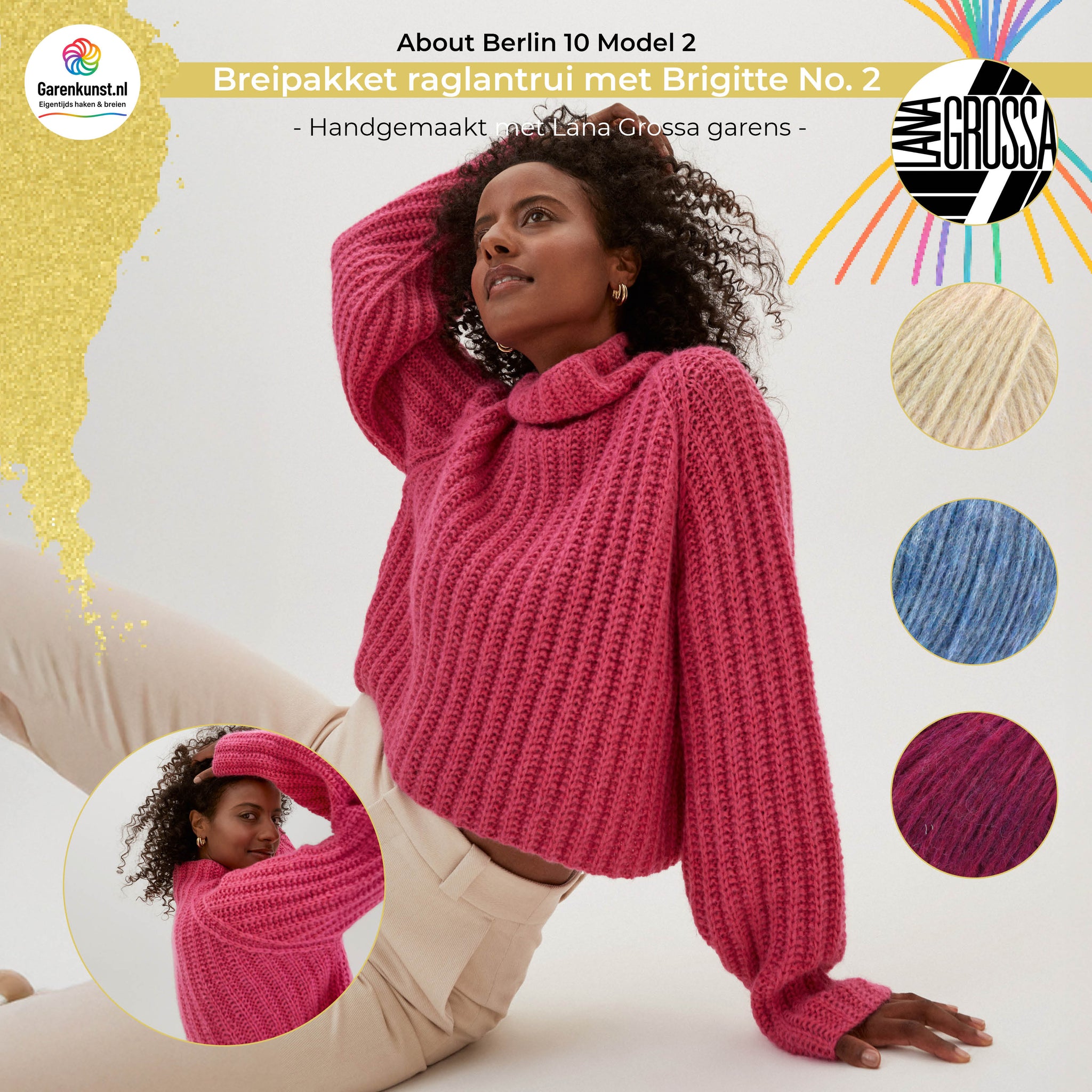 Breipakket Raglan Trui met Brigitte No. 2  garen Model 02 About Berlin 10 van Lana Grossa