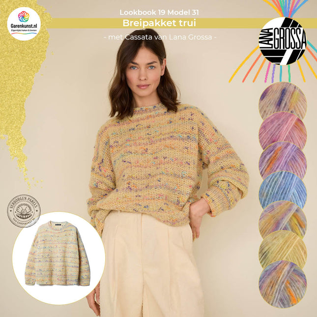 Breipakket trui Cassata van Lana Grossa bij Garenkunst.nl, Model 31 uit Lookbook 19, Verborgen Parel, met alle beschikbare kleuropties