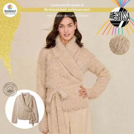 Breipakket wikkelvest Basta kleur beige van Lana Grossa bij Garenkunst.nl, Model 35 uit Lookbook 19