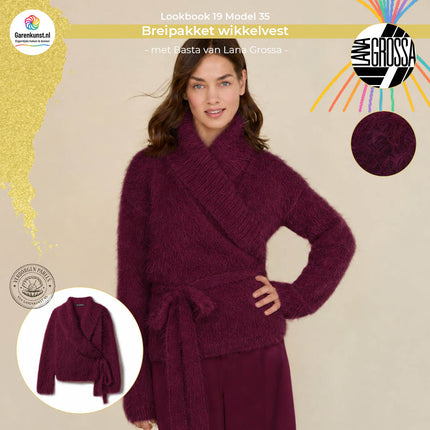 Breipakket wikkelvest Basta kleur burgundy van Lana Grossa bij Garenkunst.nl, Model 35 uit Lookbook 19