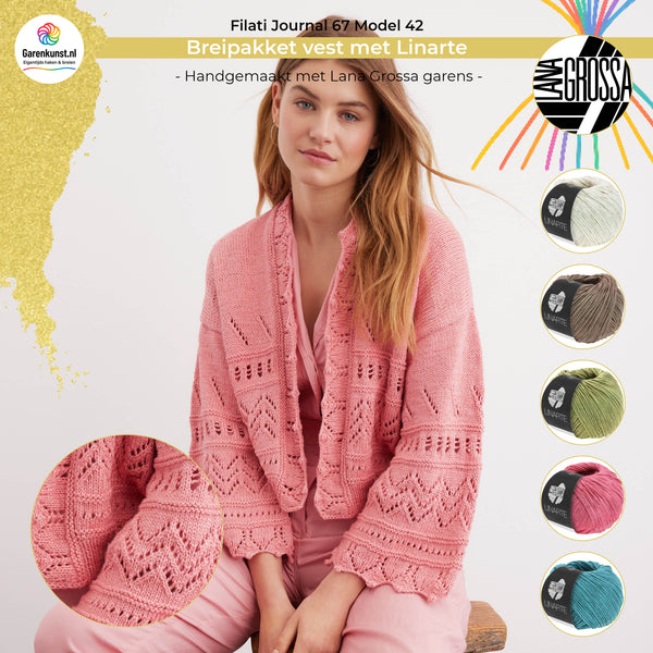 Breipakket vest met Linarte – Model 42 – Filati Journal 67 | Lana Grossa