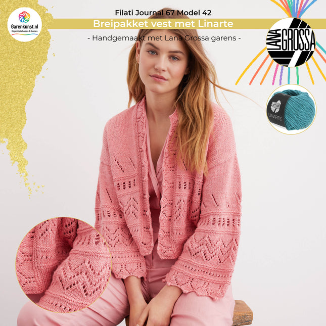 Breipakket vest met Linarte – Model 42 – Filati Journal 67 | Lana Grossa