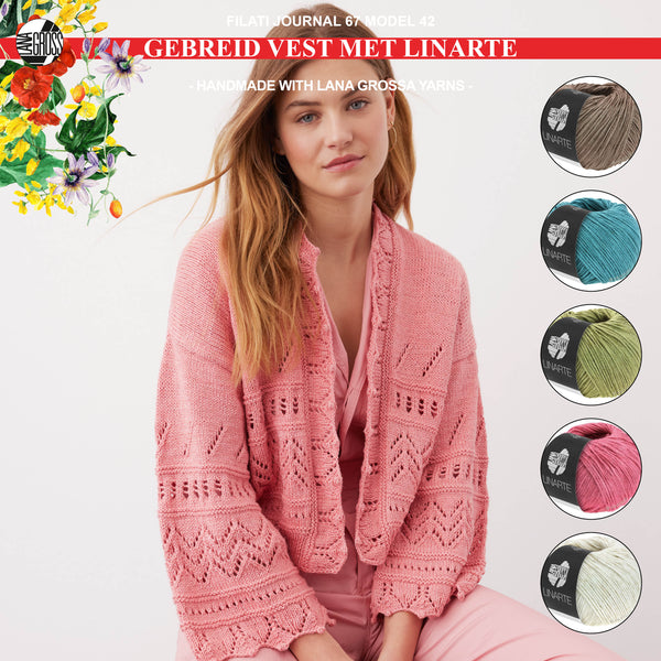 Breipakket vest met Linarte-garen model 42 van Filati Journal 67