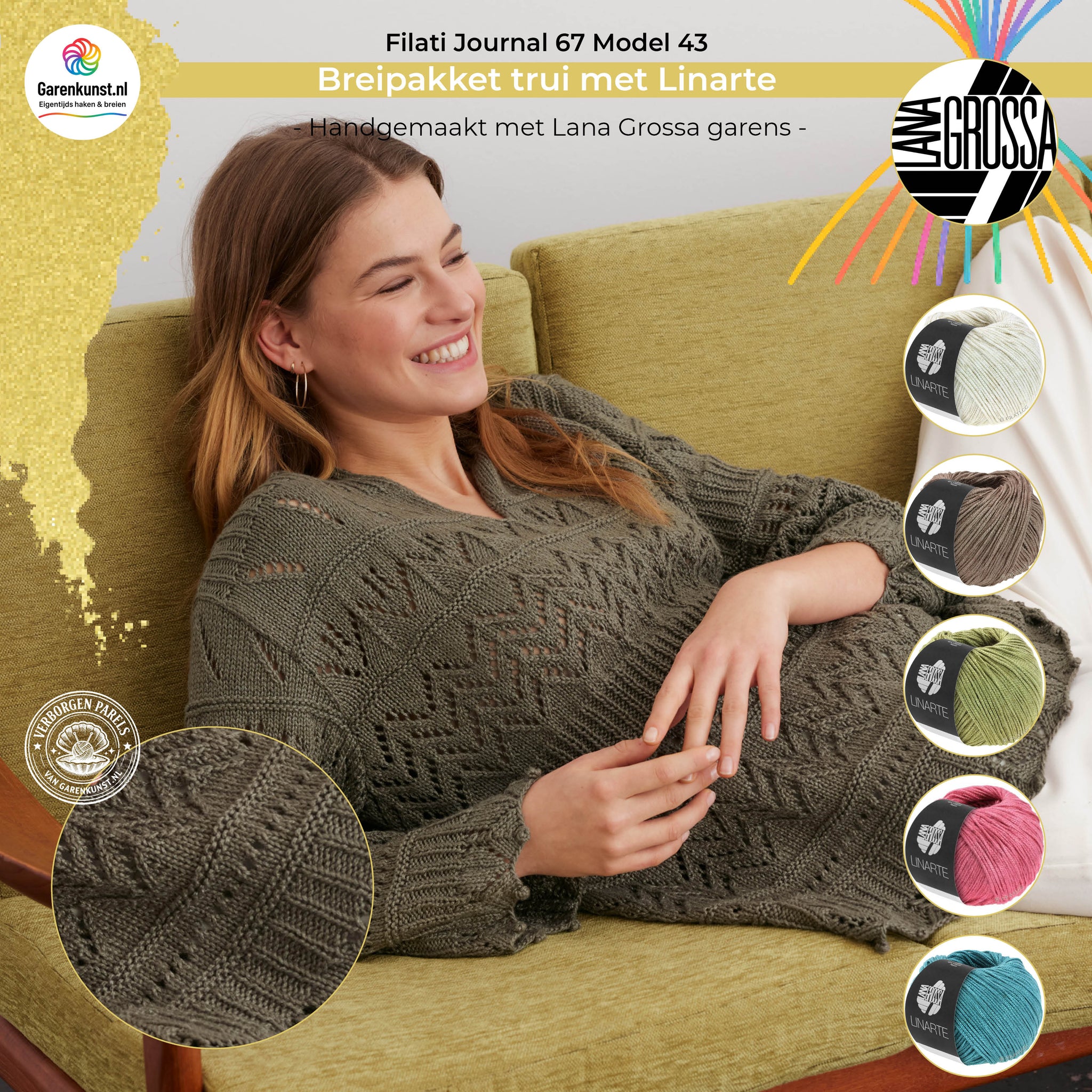 Breipakket trui met Linarte – Model 43 – Filati Journal 67 | Lana Grossa