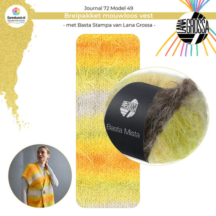 Breipakket mouwloos vest Basta Mista kleur Geelverloop garenbol van Lana Grossa bij Garenkunst.nl