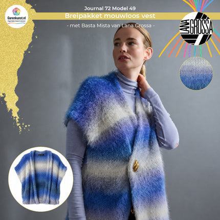 Breipakket mouwloos vest Basta Mista kleur Jeansblauw verloop van Lana Grossa bij Garenkunst.nl