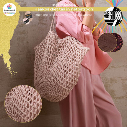 Haakpakket tas in netpatroon- The Bast & Cosmo – Model 6 – Bags 03 | Lana Grossa